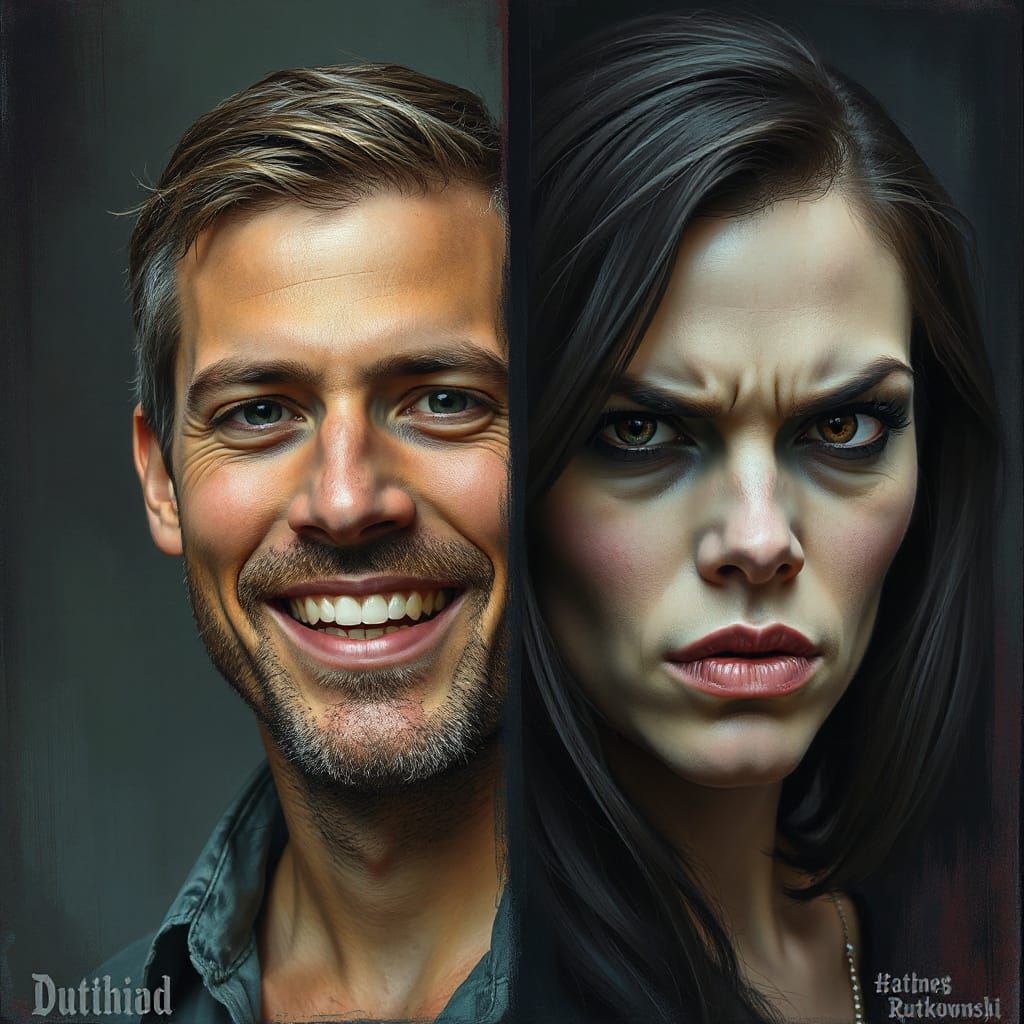 Split Screen Portrait of Contrasting Emotions