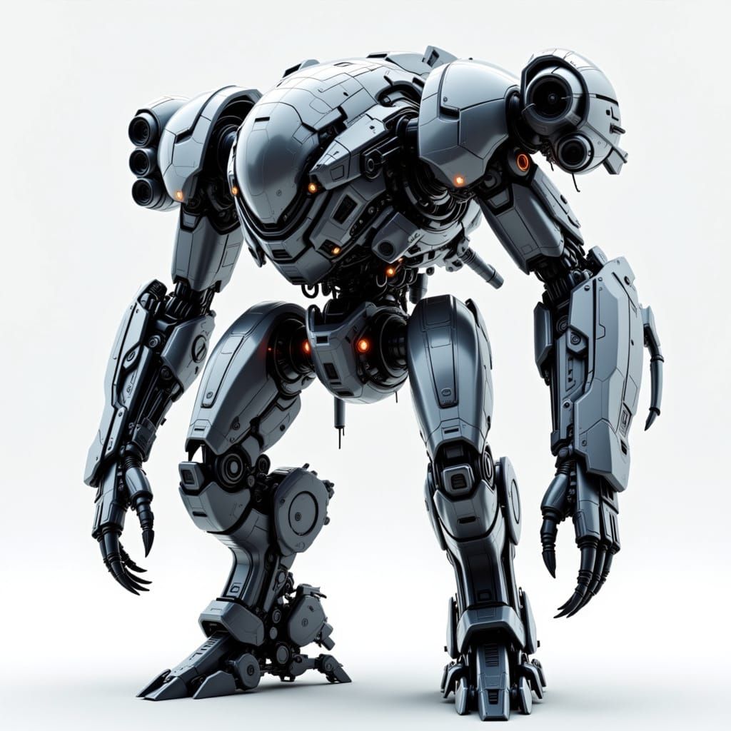 Menacing Urban Pacification Robot with Twin Autocannons