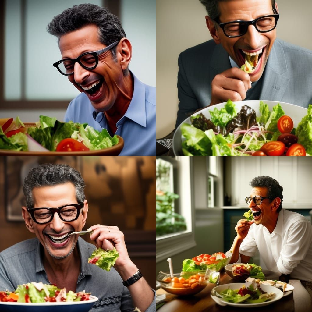 Jeff Goldblum Laughing: Hyperrealistic Salad Scene