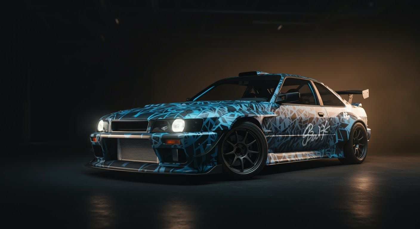 British Drift Car in Futuristic Studio Setting