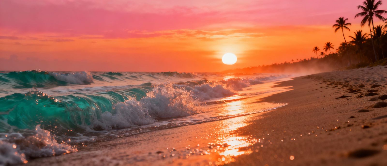 Ultrarealistic Beach Scene With Vivid Orange Sunset
