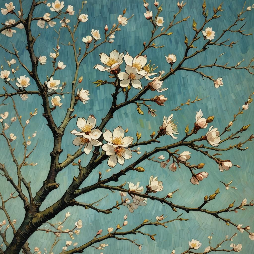 Blossoming Tree in Van Gogh's Impasto Style