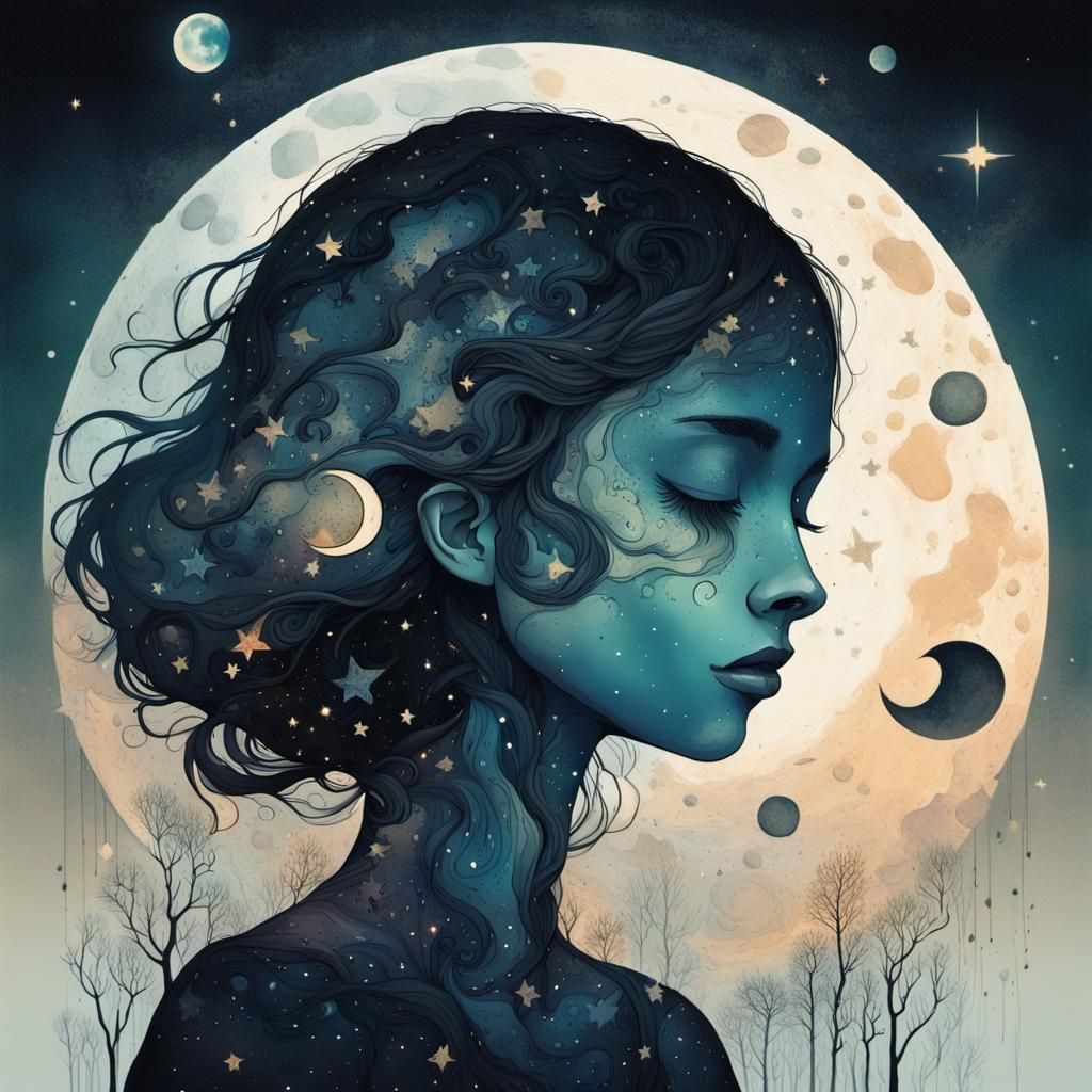 Cosmic Tears: A Macabre Surrealist Illustration