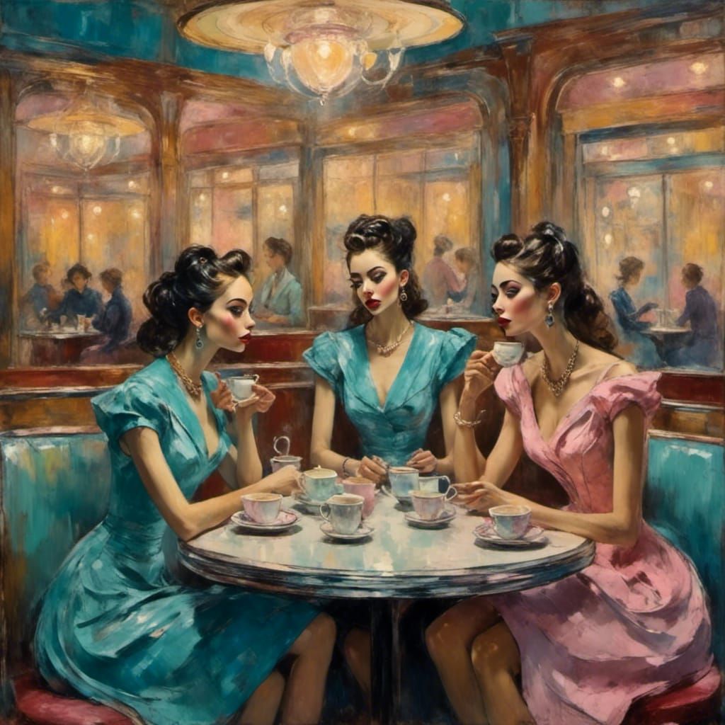 Diner Scene: Retrofuturism in Pastel Charcoal