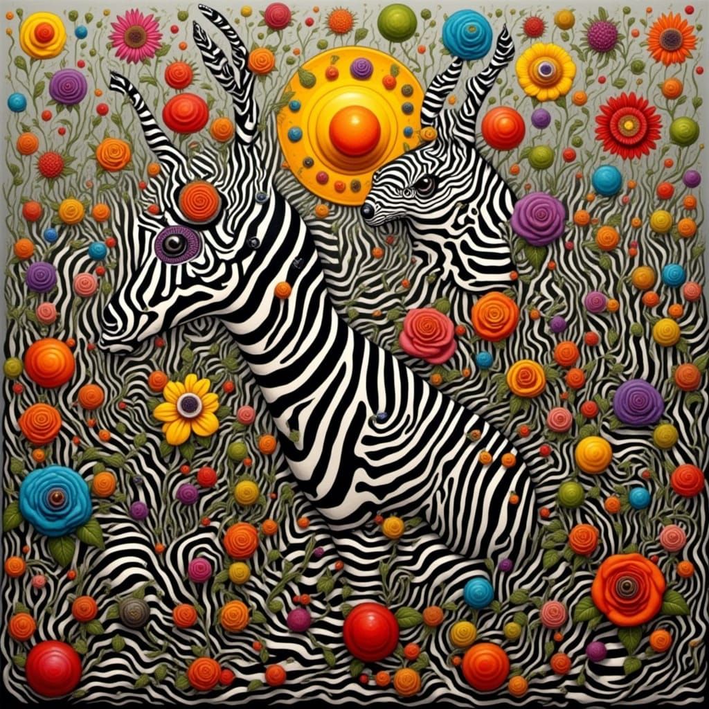 Abstract Zebra Composition in Joan Miro Style