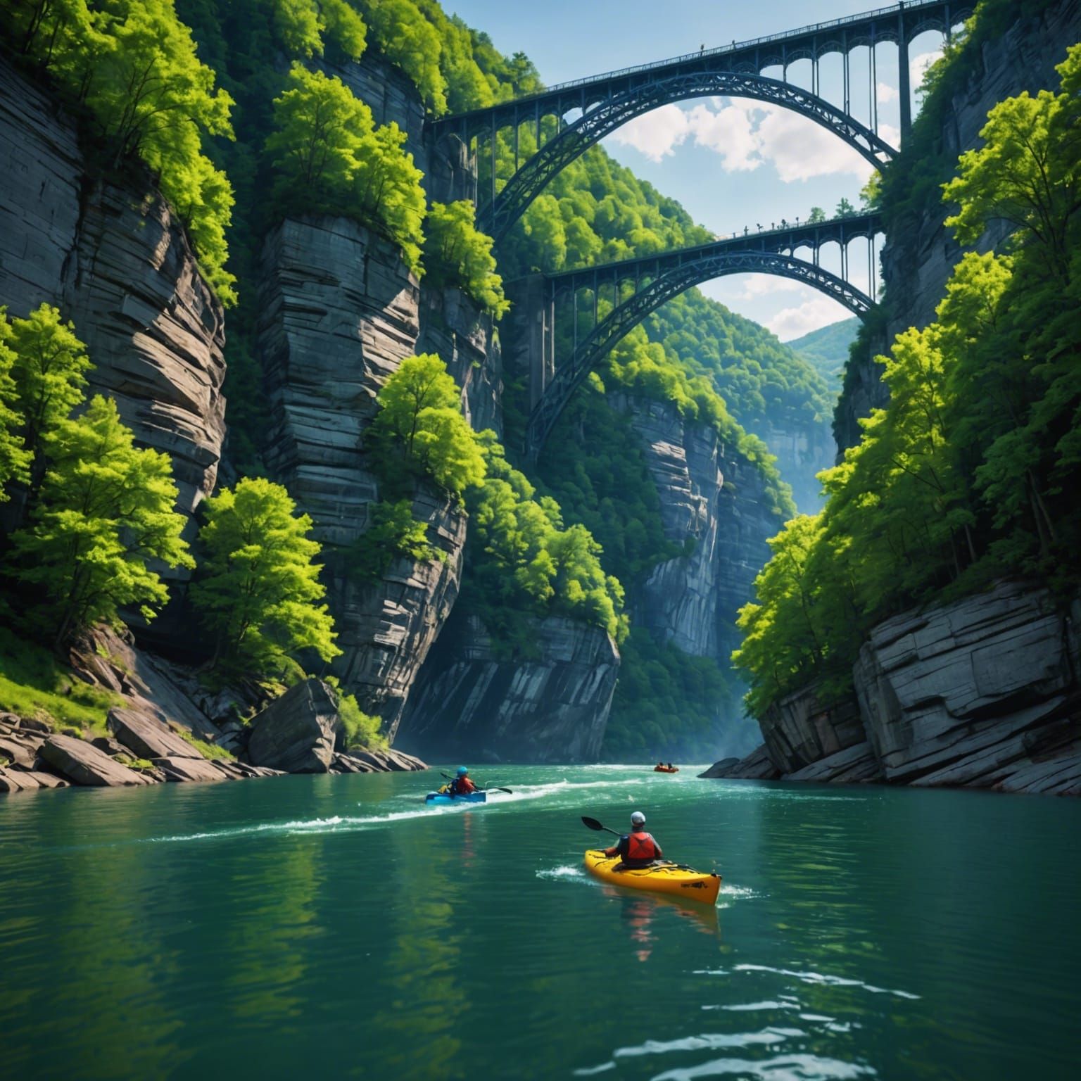 Kayaker at New River Gorge in Vector Style