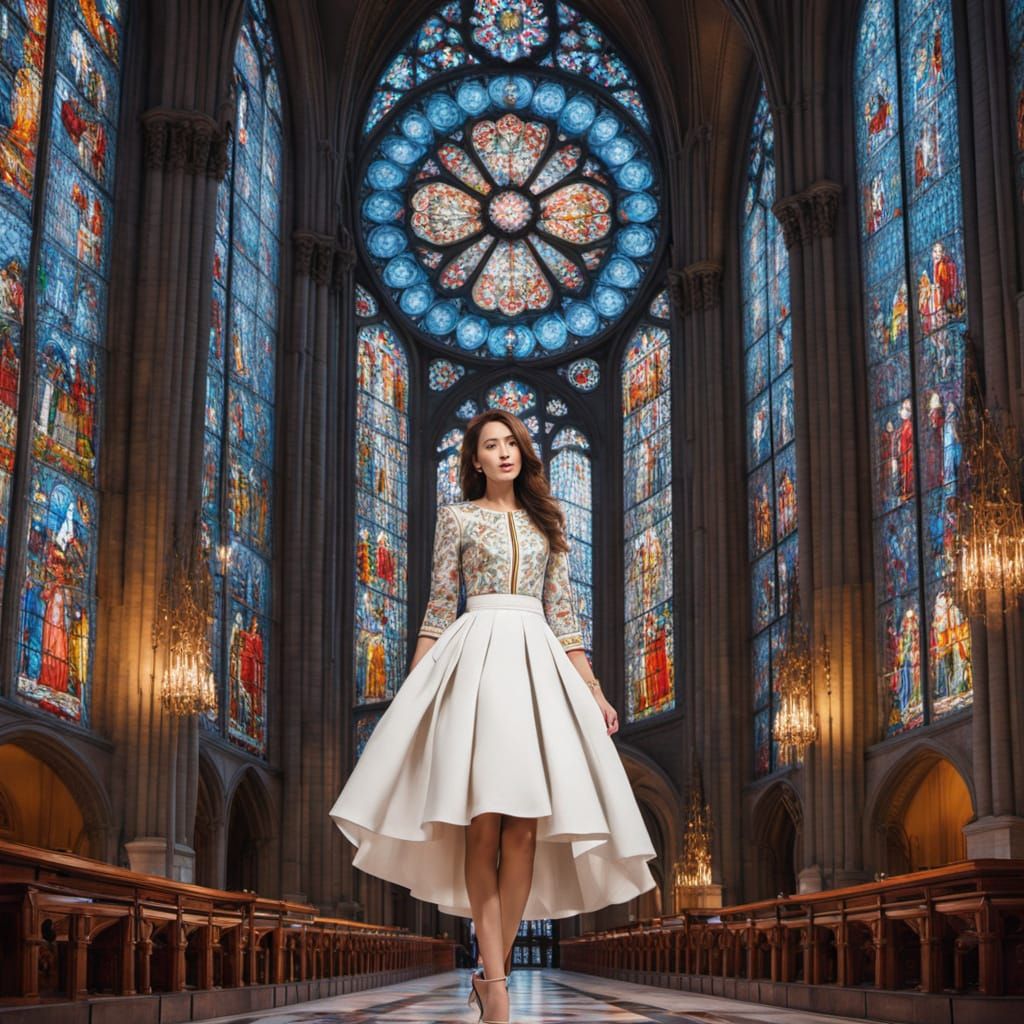 Korean Woman in Cathedral: Cinematic Travel Portrait