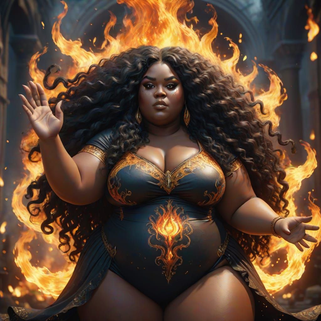 Fantastical Goddess of Flames in Deep Colorful Fantasy Art