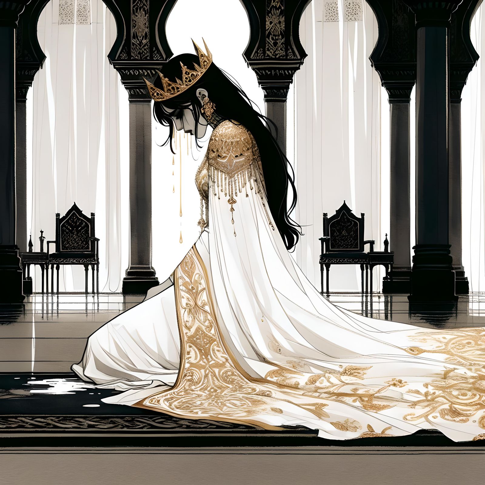 Sorrowful Queen in Palace Throne Room