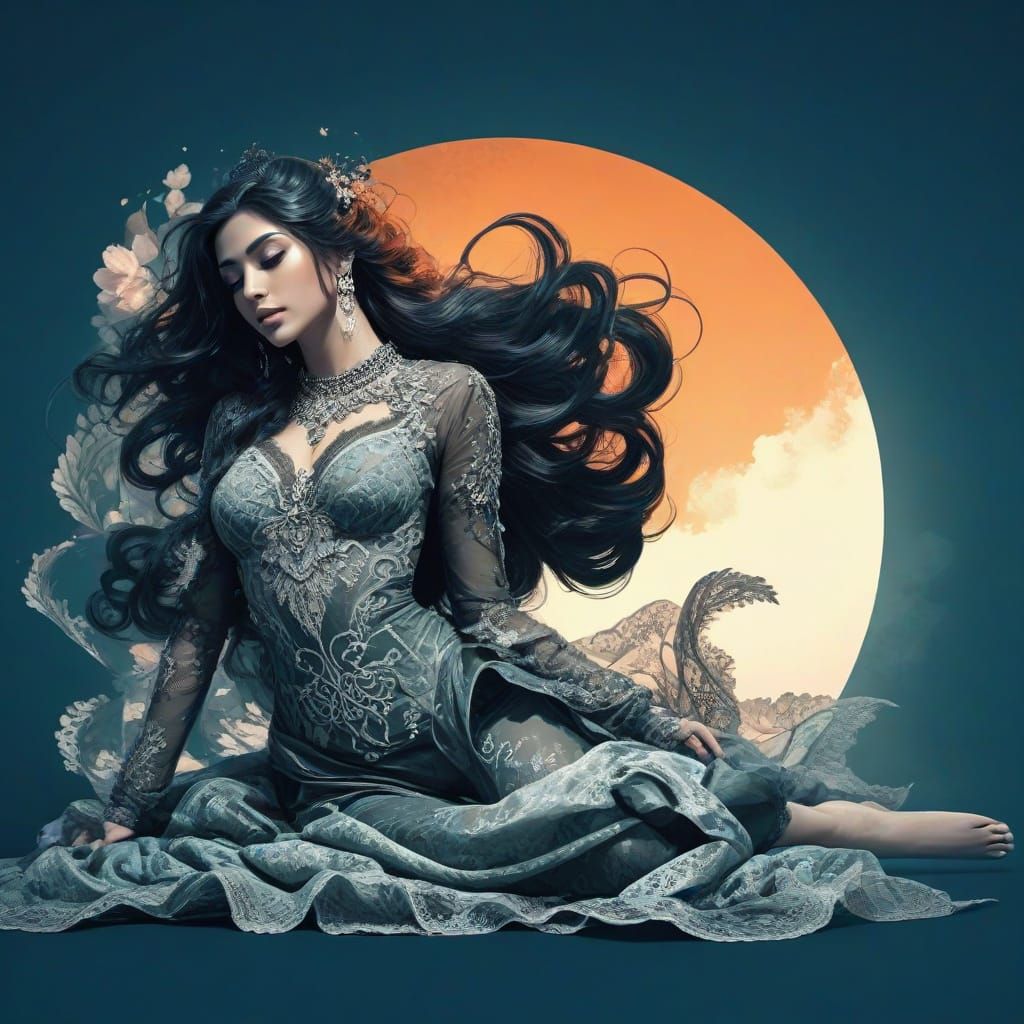 Ethereal beauty drifts in a dreamlike haze