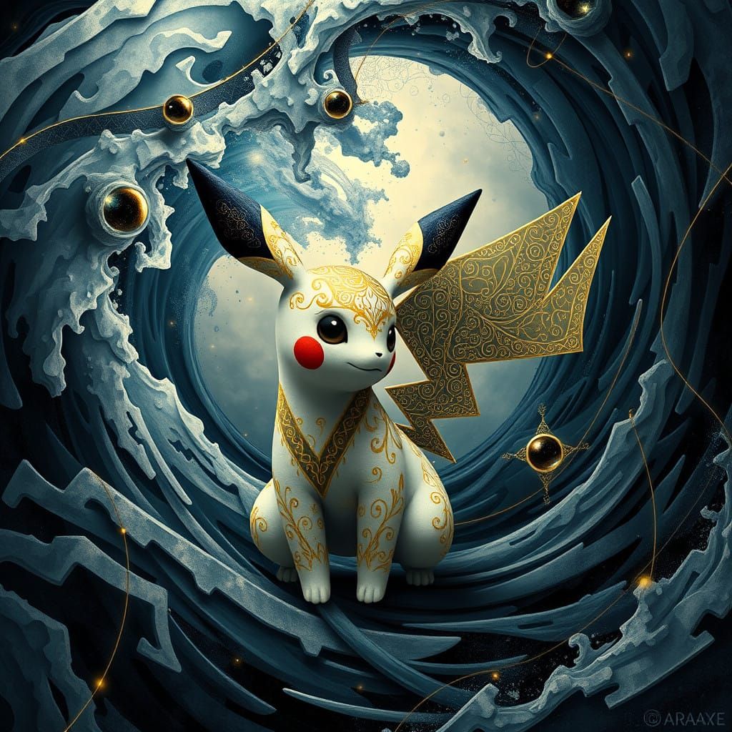 Pokémon in Opulent, Klimt-Inspired Splendor Amidst Quantum W...
