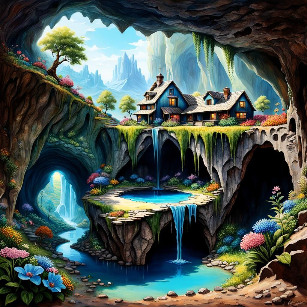 Underground City in Cave Terrarium with Natural Light