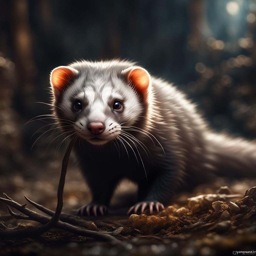 Hyperrealistic Ferret in Dark Fantasy Concept Art