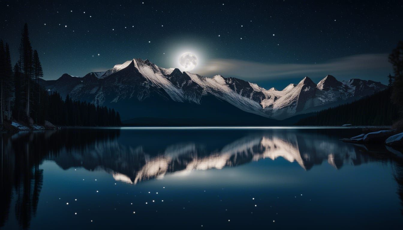 Serene Night: Canadian Mountains Reflect in Lake