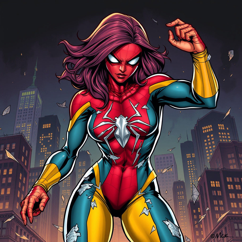 Dynamic Spider-Woman Illustration in Comic Book Style