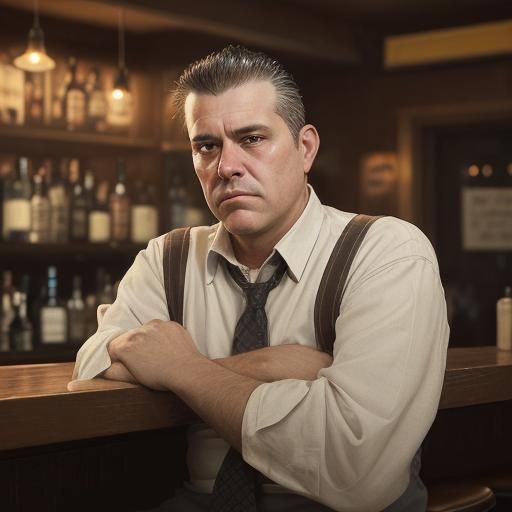 Contemplative Man at Bar Reflects on Life