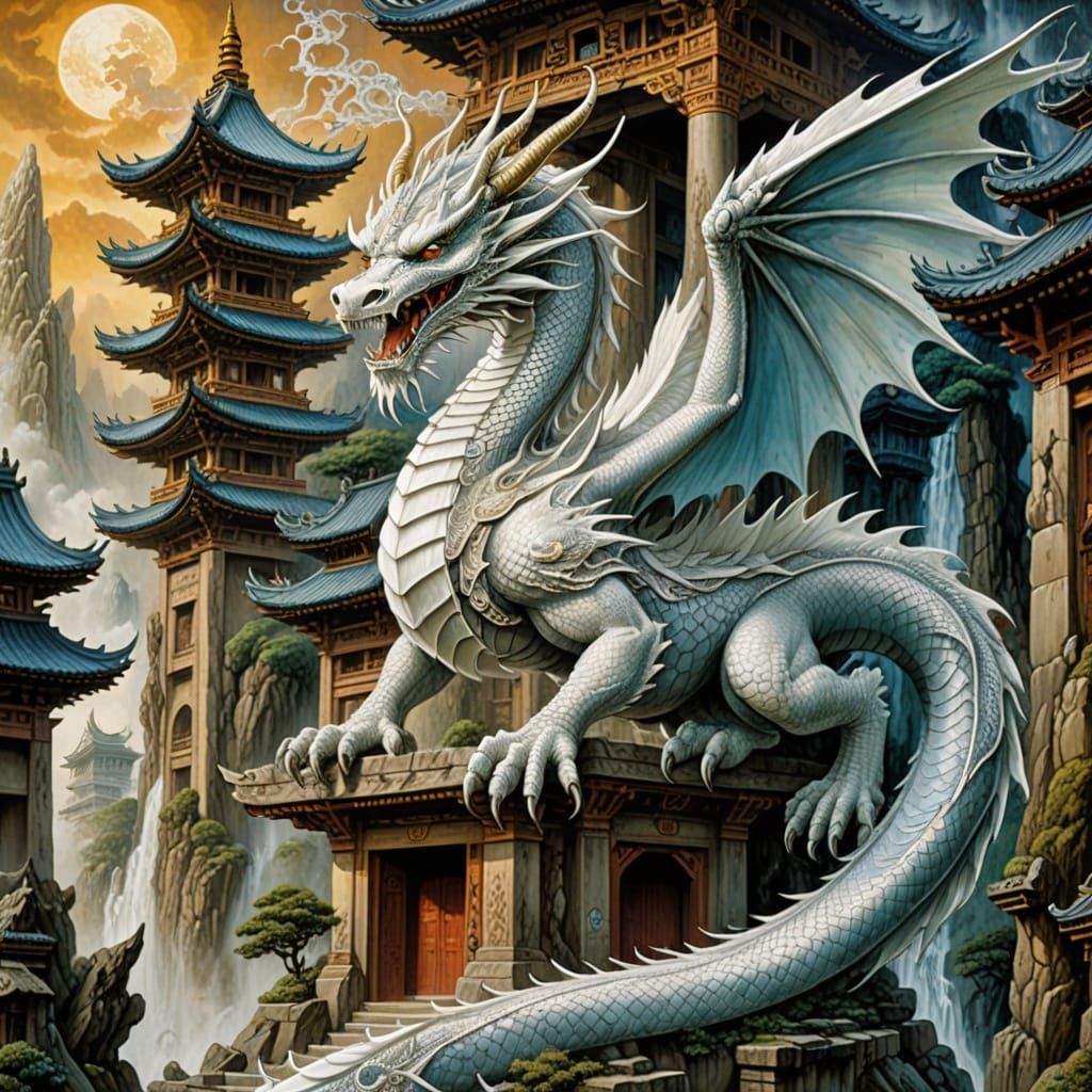 Winged Dragon Guards Ancient Temple From Soldiers
