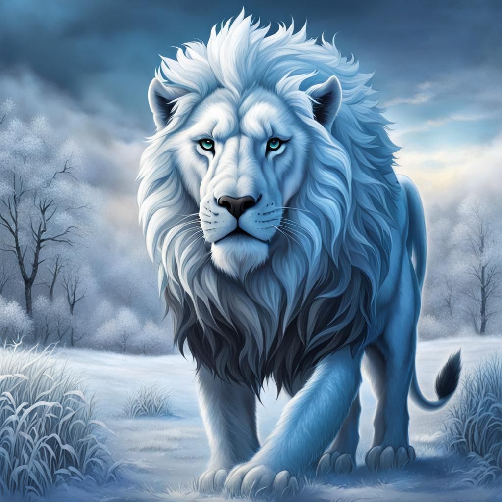 Icy Majesty: A Frost Lion Portrait