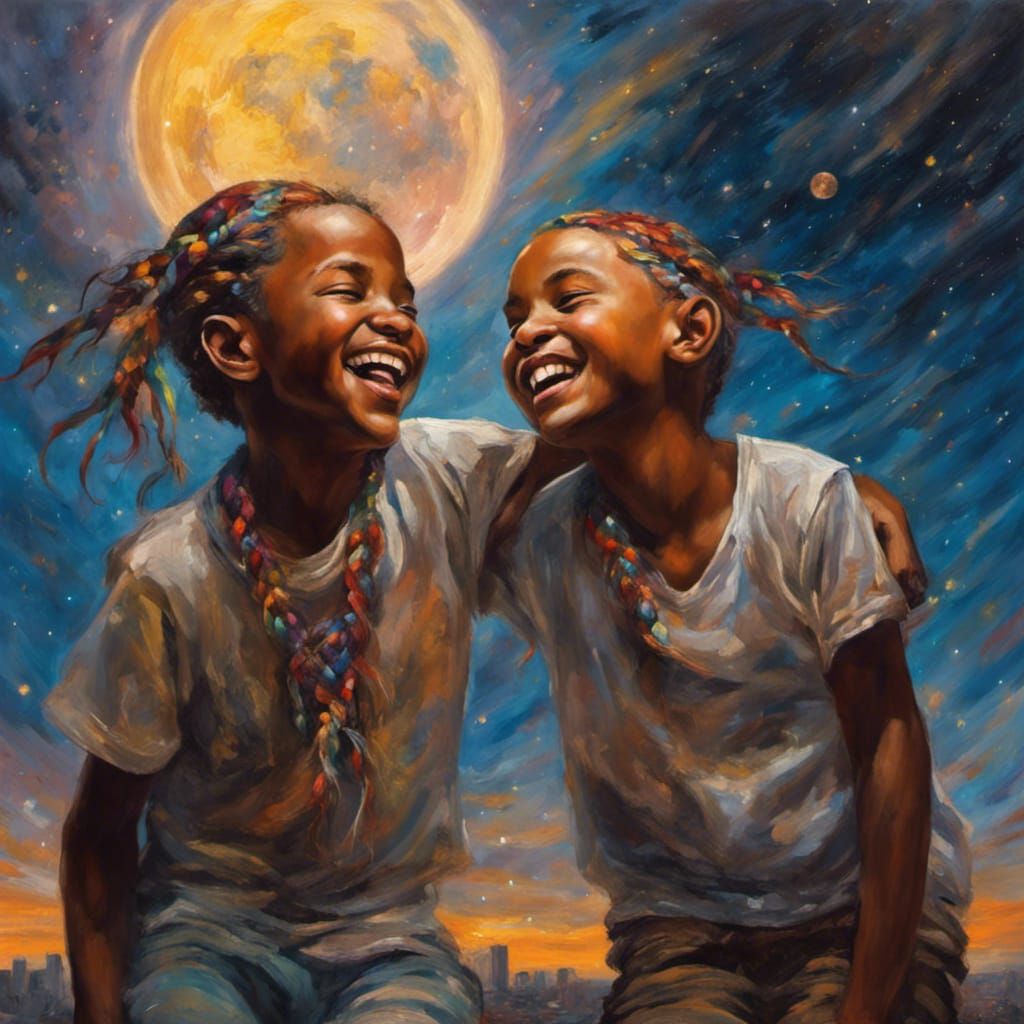 Joyful Children Under a Starry Night Sky