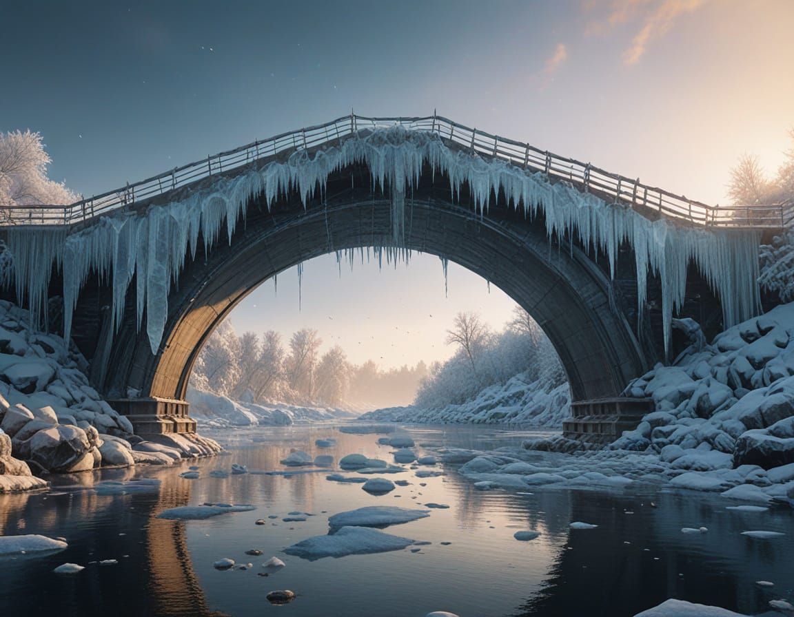 Glittering Ice Bridge in Fantasy Landscape
