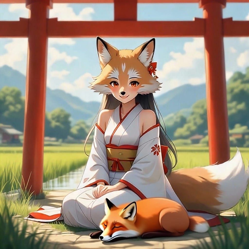 Young Kitsune with sleeping fox