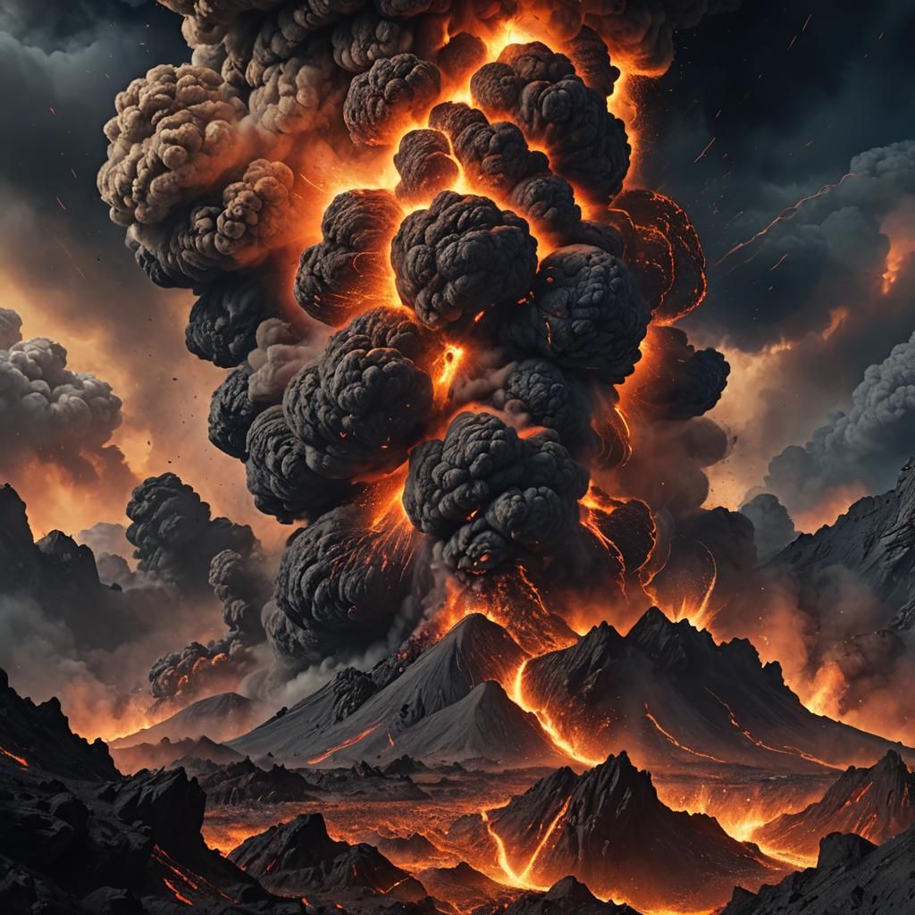 Volcanic Explosion Under Black Moon: Matte Painting