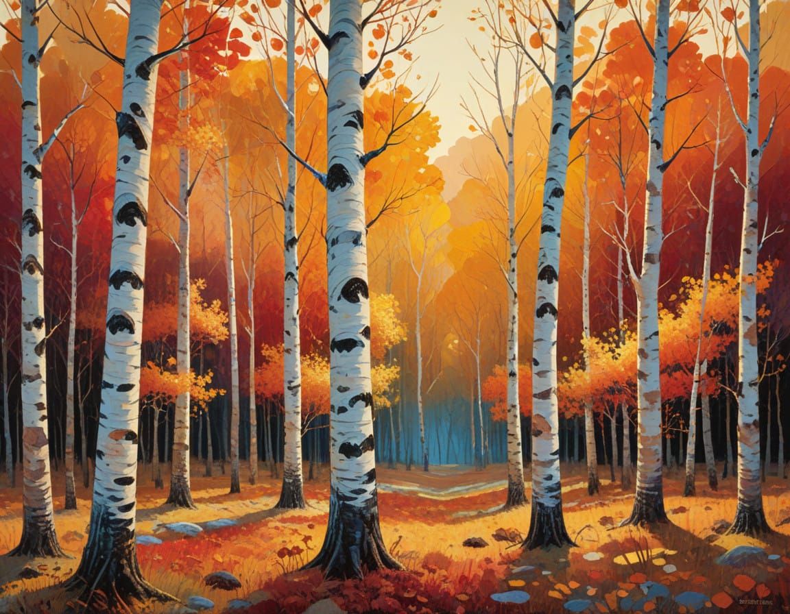Autumn Birch Trees in Vibrant Light