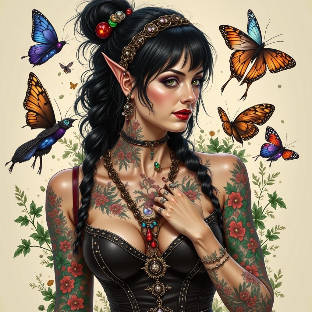 Wandering Bard with Living Neon Tattoos