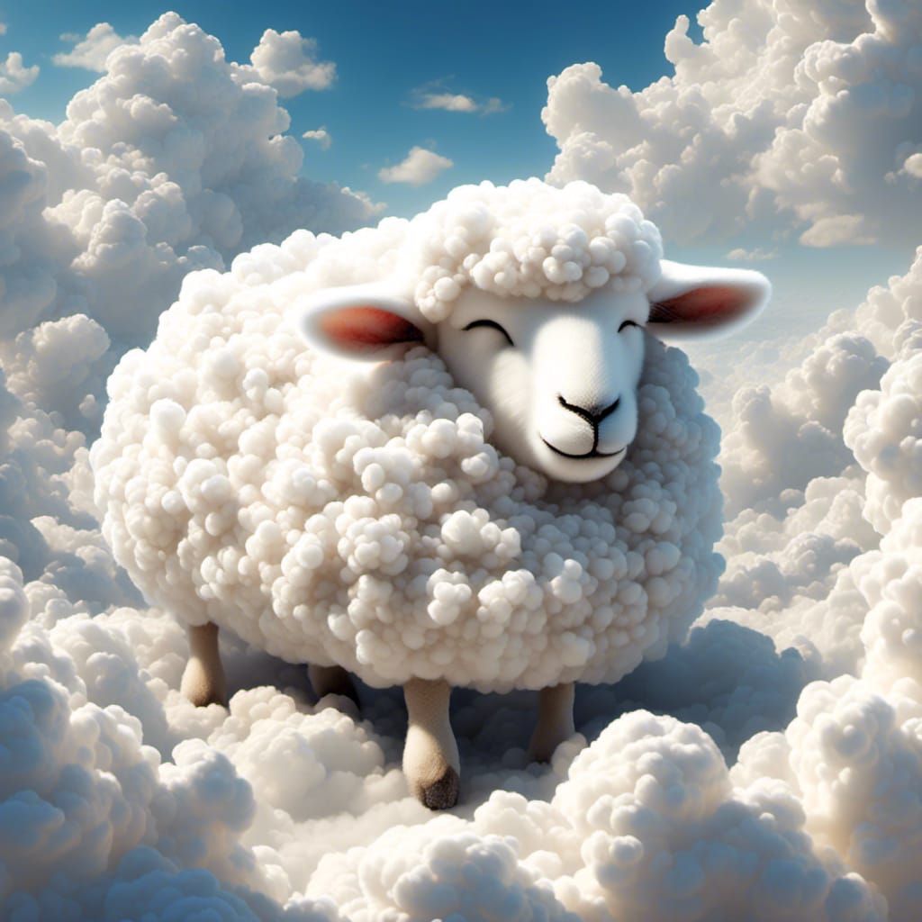 Fluffy Cloud Sheep Sleeping Peacefully