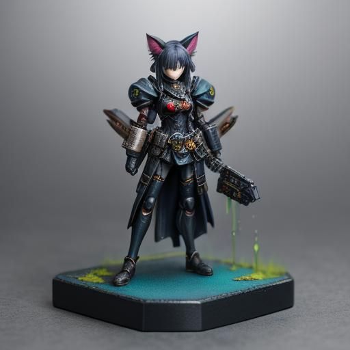 Cat Girl Figurine on War Diorama