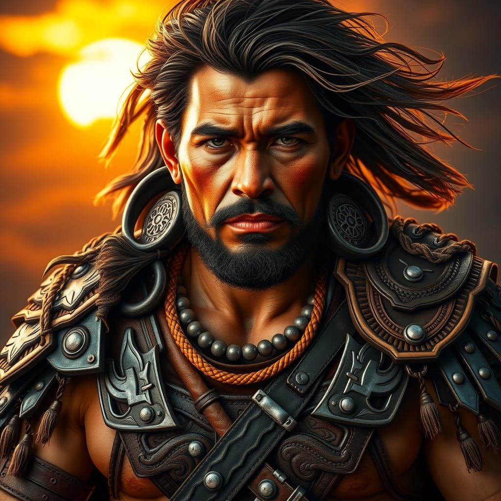 Fierce Warrior Chieftain in Golden Sunset Lighting