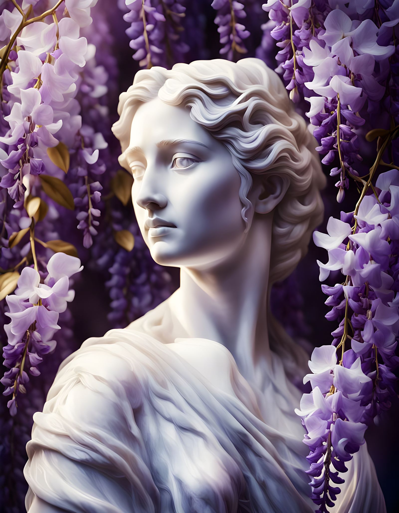 Bust of Woman Surrounded by Wisteria