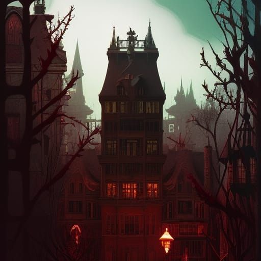 Gothic Citycore Mood Painting in Cartoon Art Style