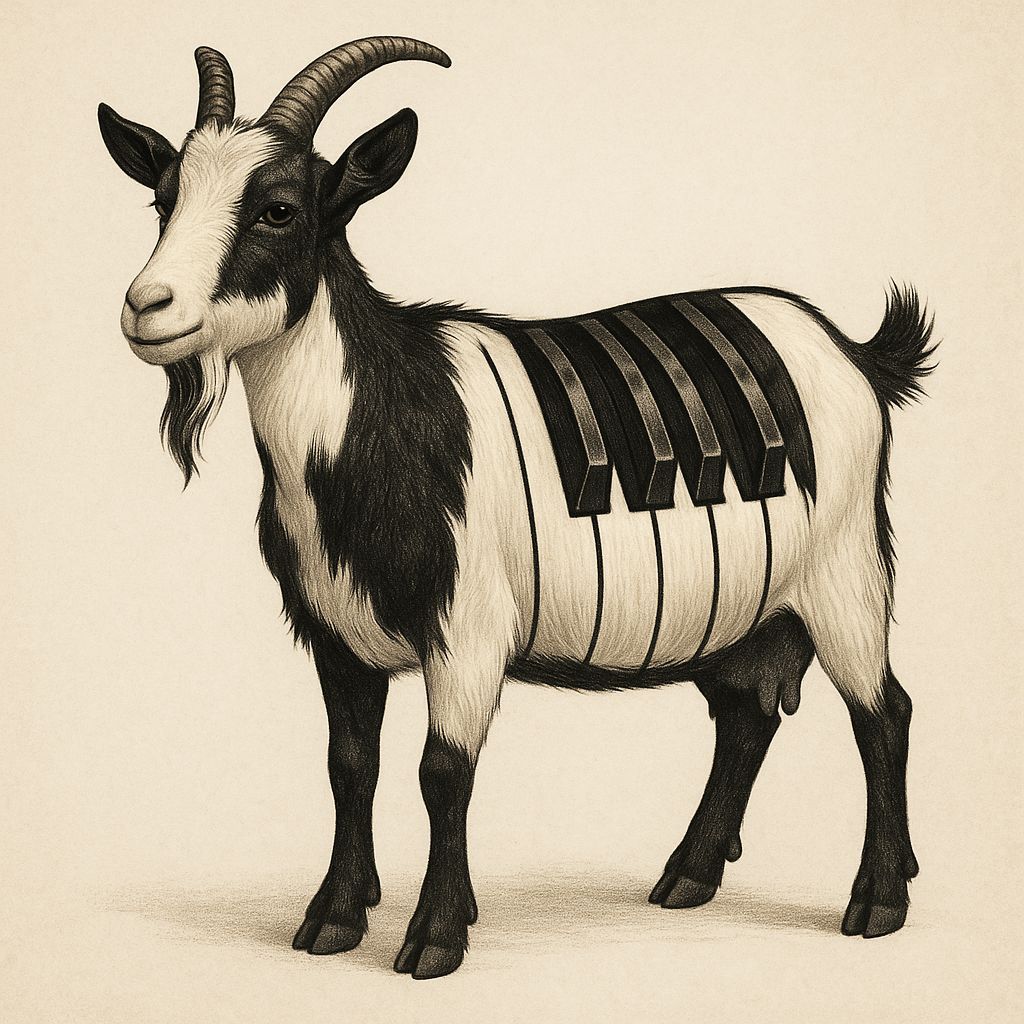 Goat Transforms into a Majestic Piano in Cyberpunk Style