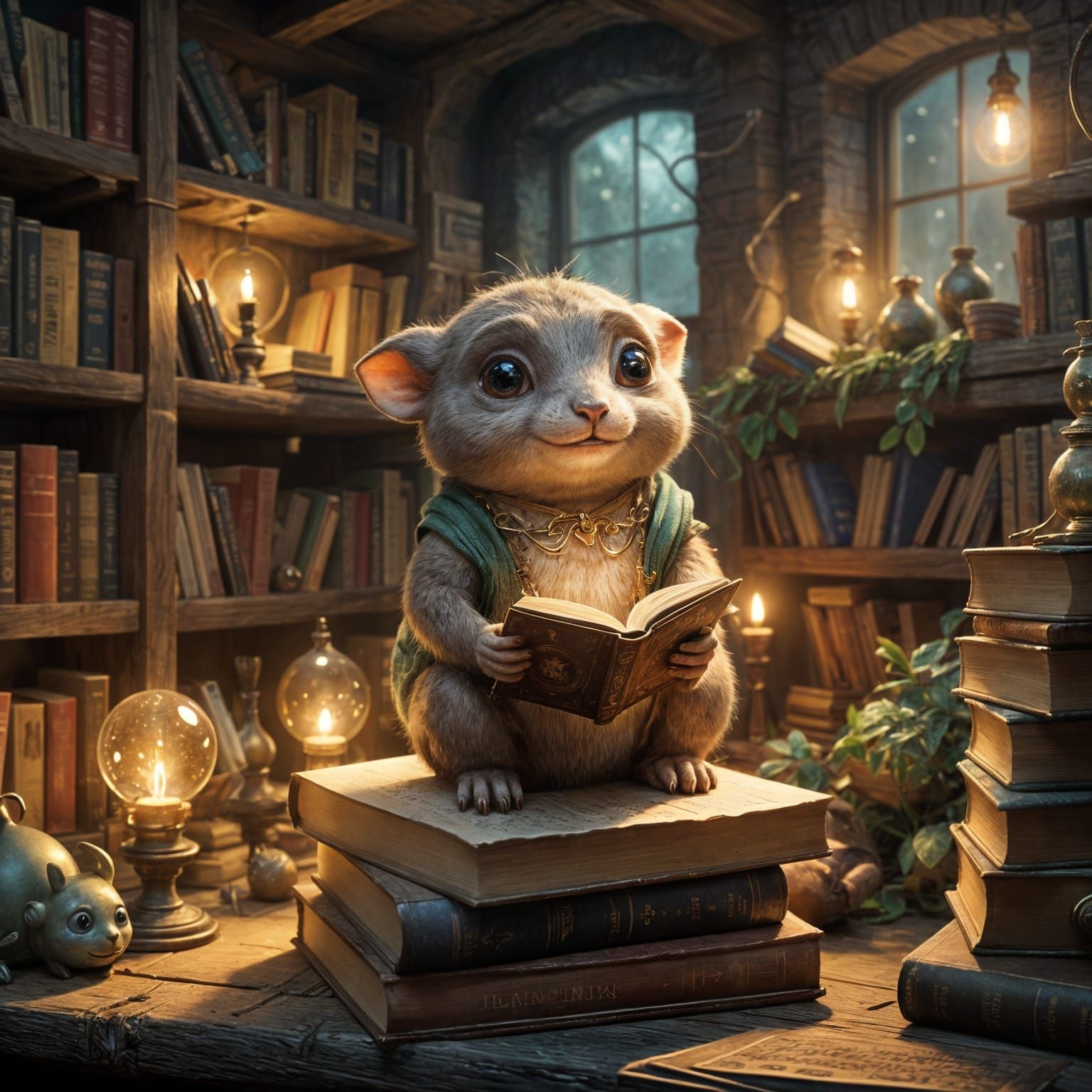 Enchanted Basement Scene in Whimsical Storybook Style