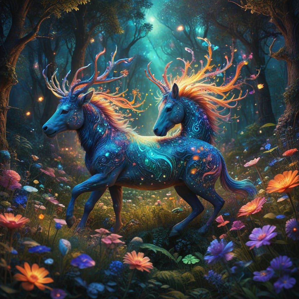 Vibrant Forest Creatures in Lush Land of Love