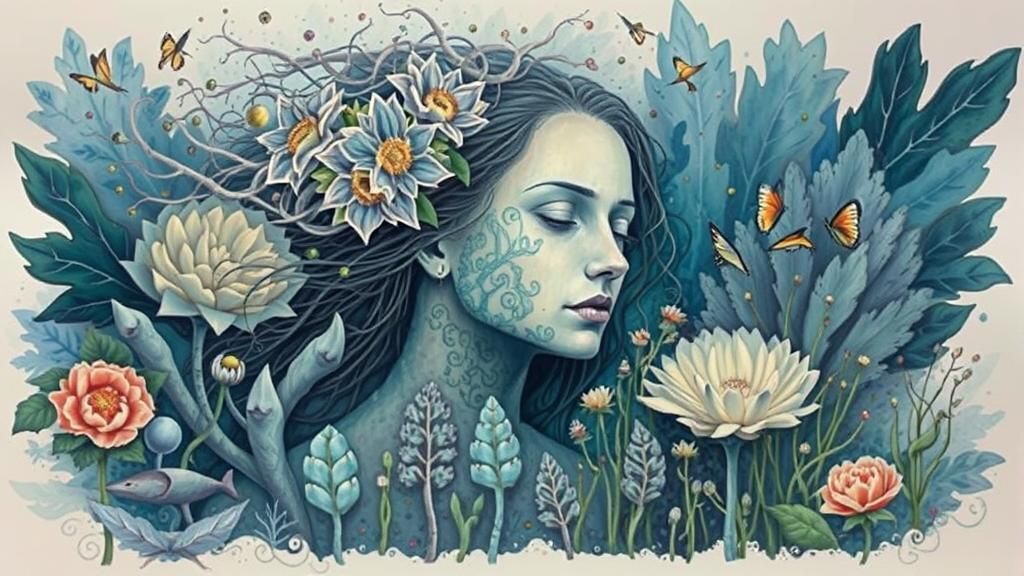 Abstract Woman in Pain: Mixed Media Art