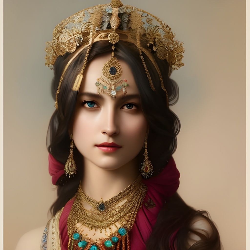 Renaissance Woman Portrait with Jewelry Headdress
