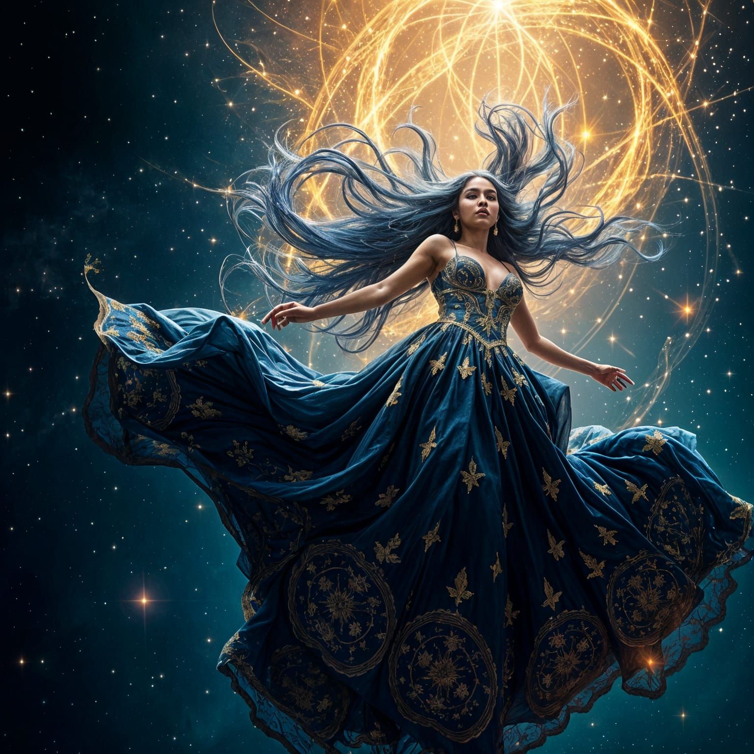 Celestial Goddess Falls from the Cosmos in Ethereal Glory