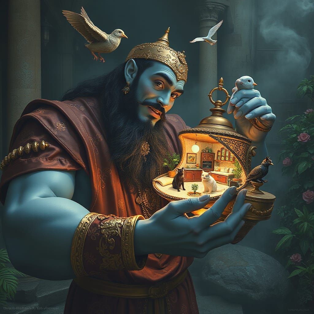 Giant Genie Gazing into Miniature World