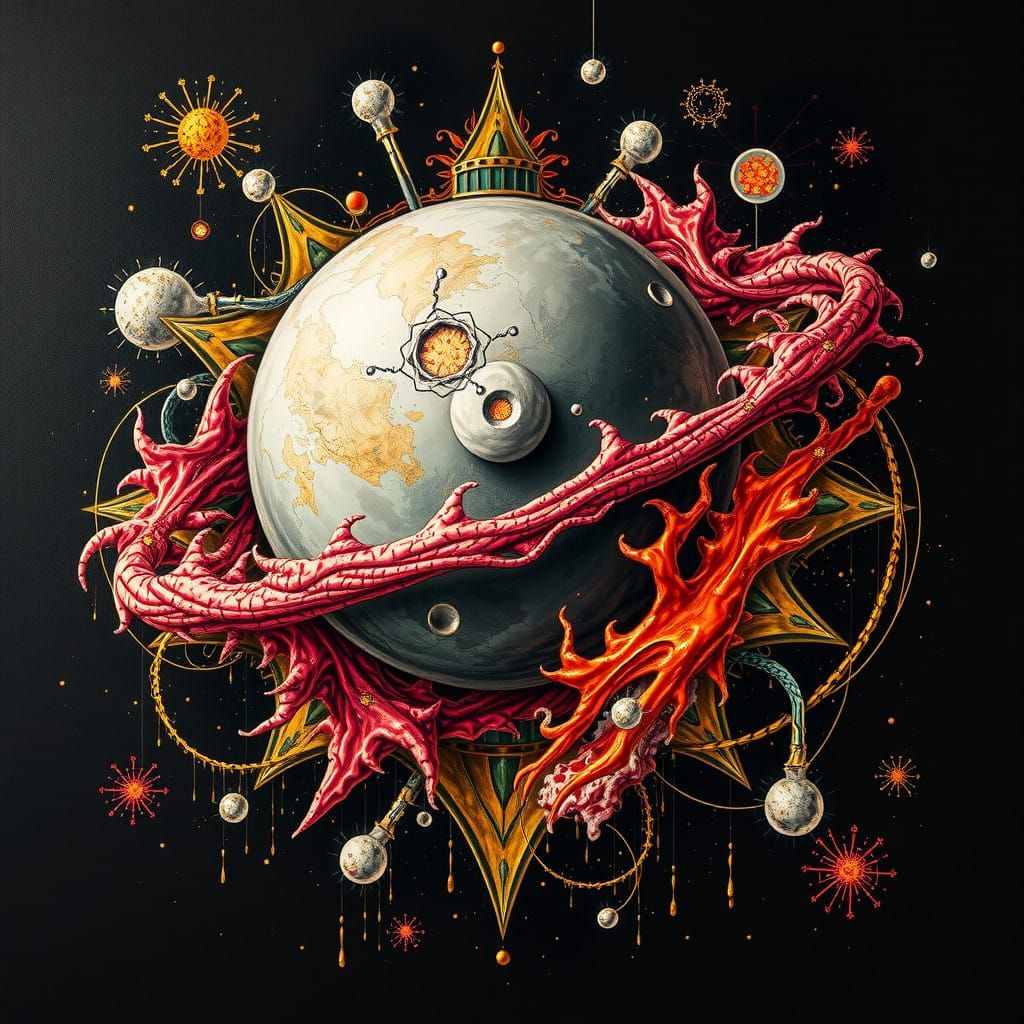 Vibrant, Orbital Calligraphy in Dark Realism