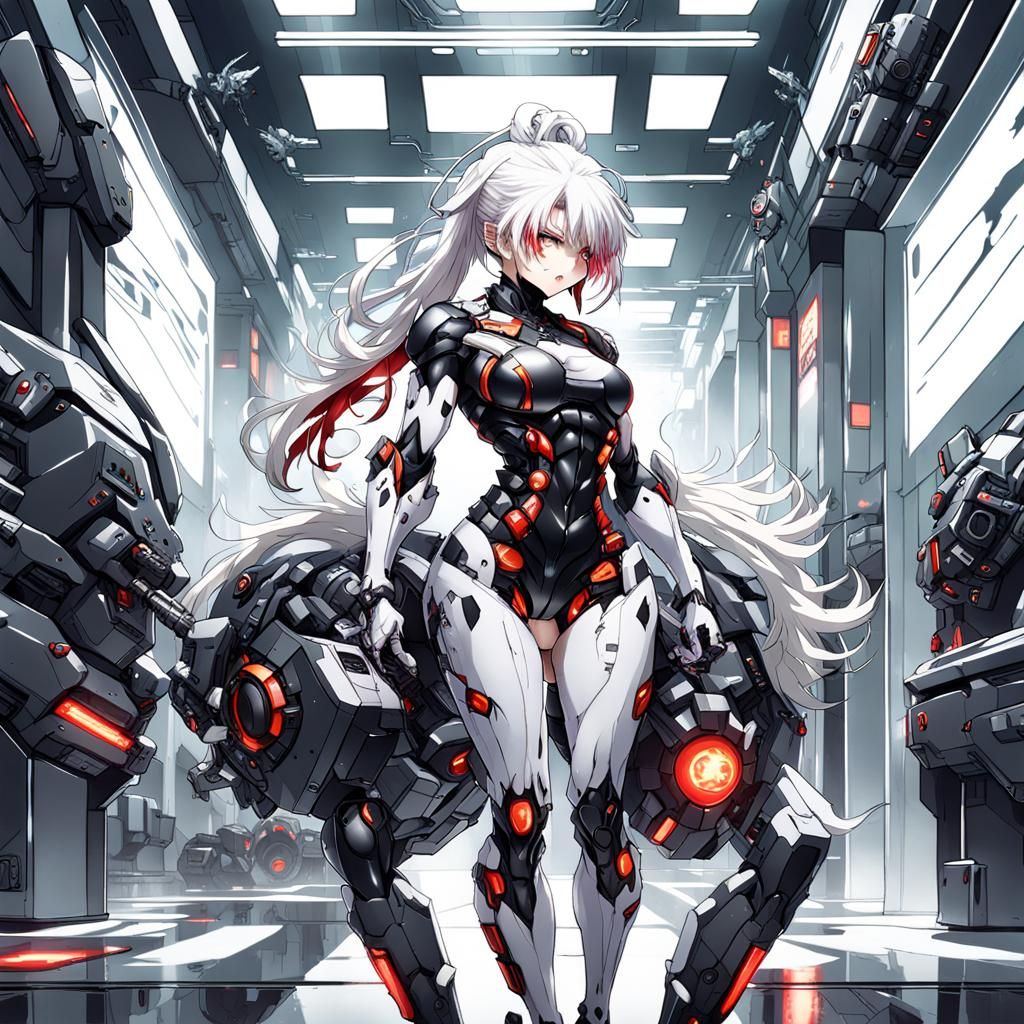 Cyborg Girl in Futuristic Lab, Anime Style