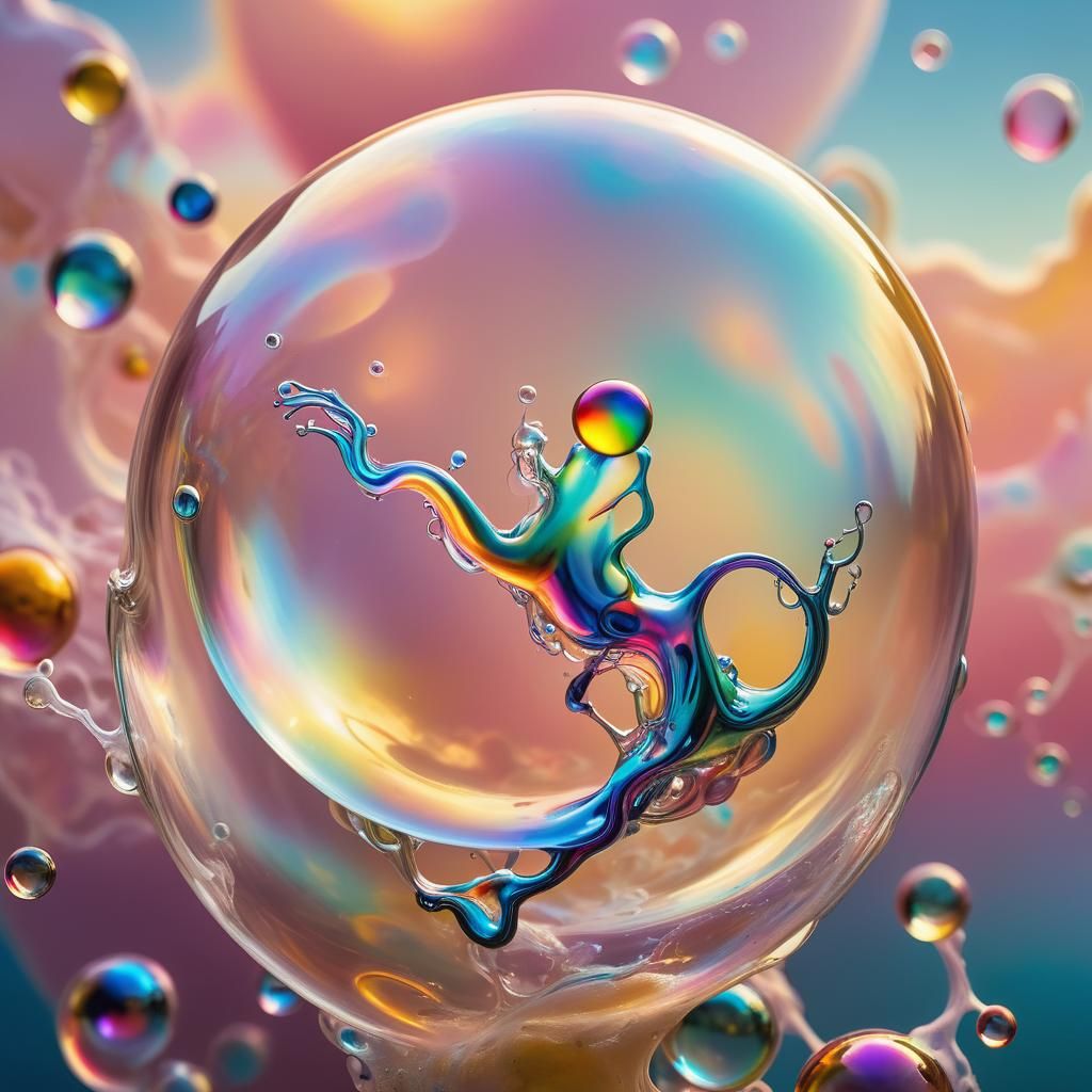 Iridescent Soap Bubble Creature in Surrealist Style