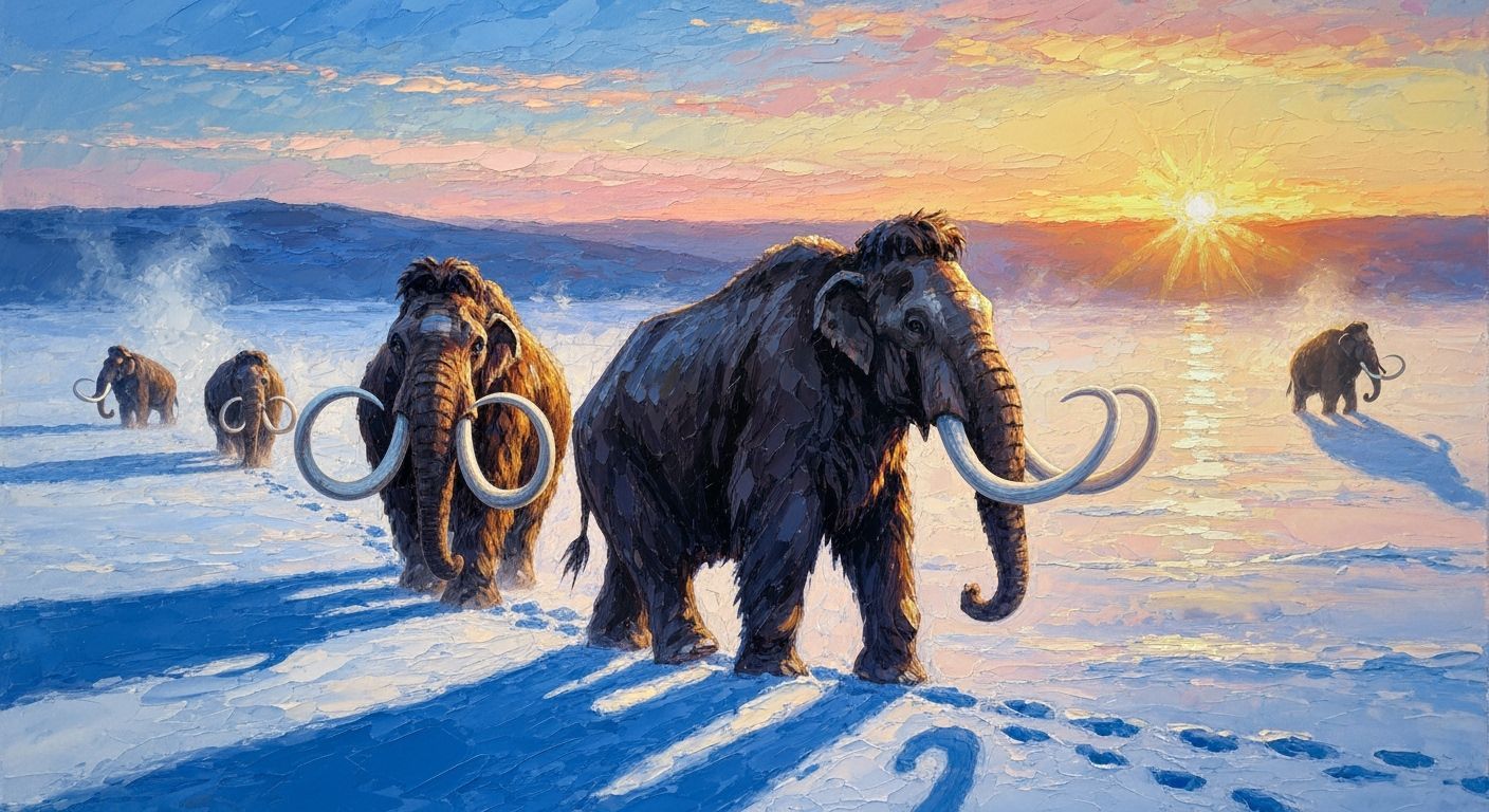 Woolly Mammoths on Tundra as Impasto Painting