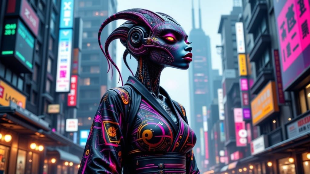 Cybernetic Reptilian Companion in Fractal Metropolis