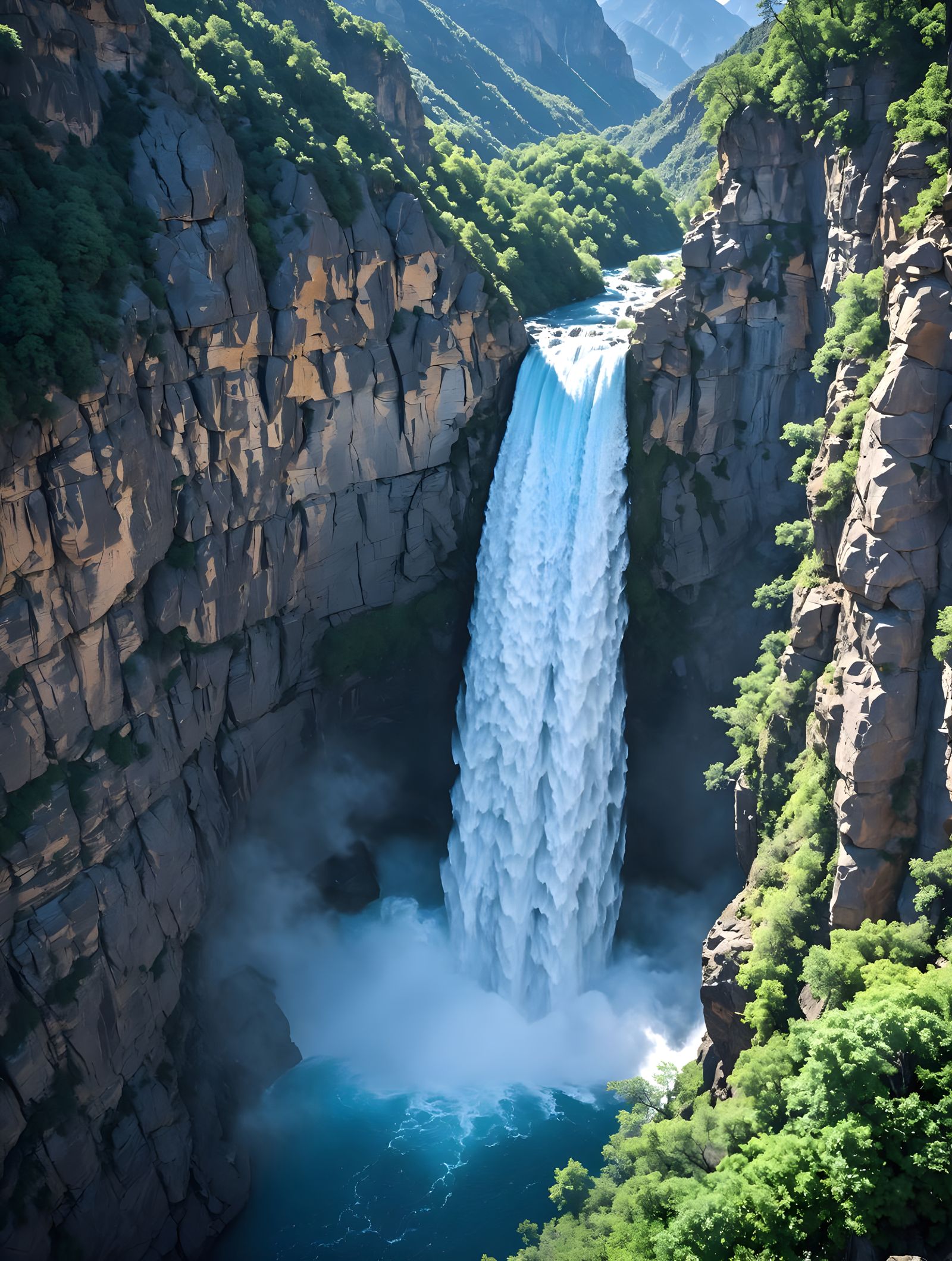 Dramatic Mountain Waterfall in Hyperdetailed Color