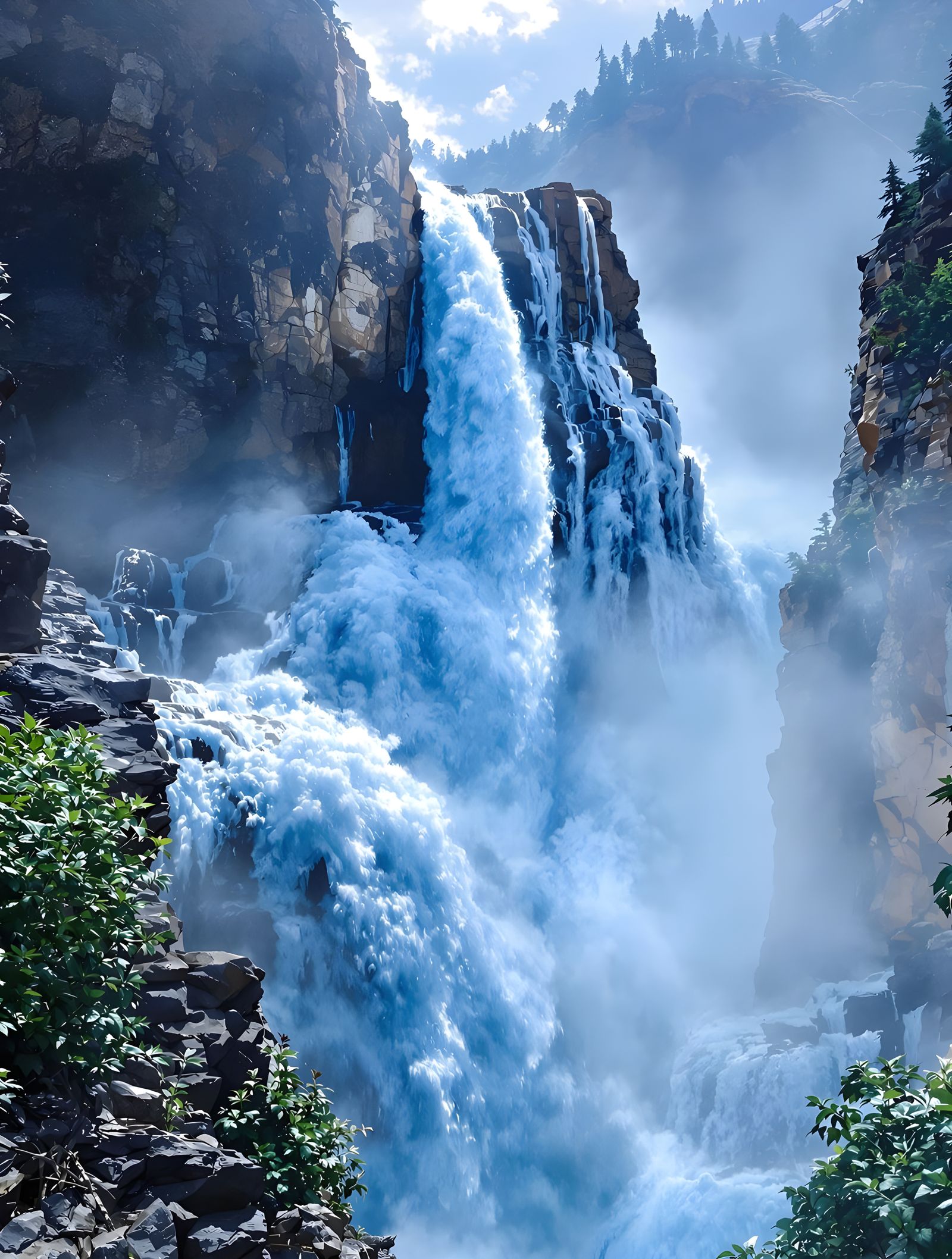 Dramatic Mountain Waterfall in Hyperdetailed Color