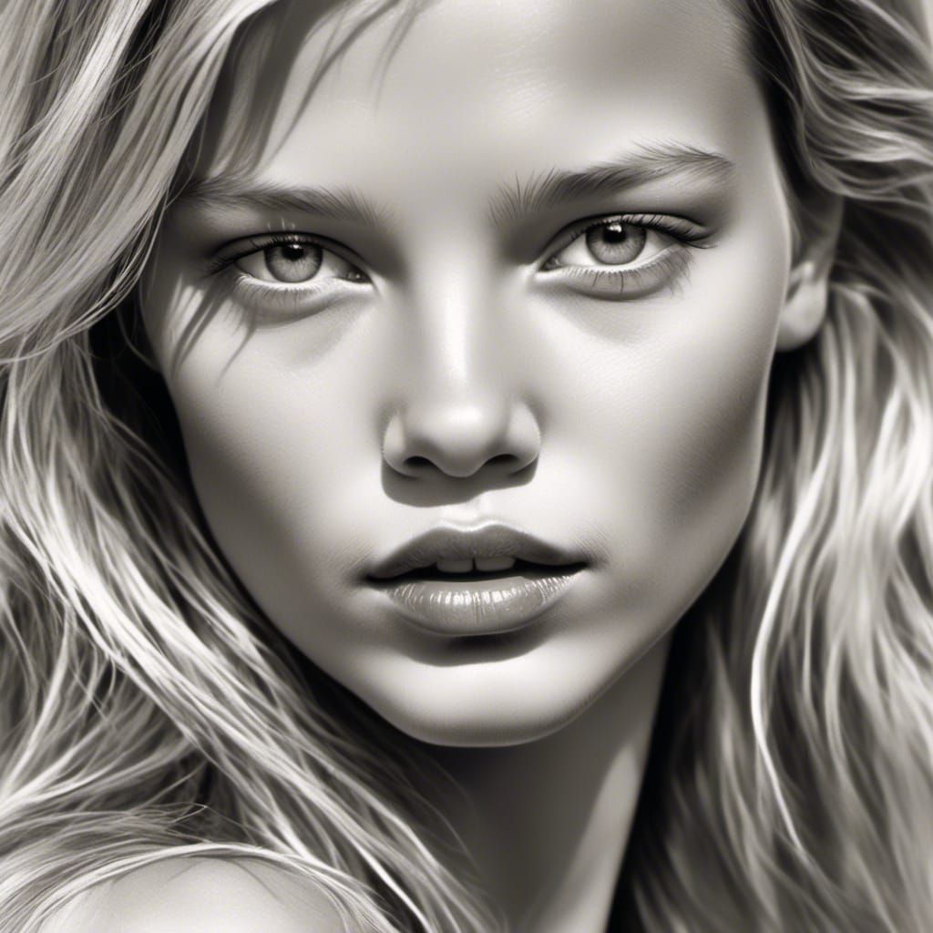 Monochrome Portrait of a Young Woman in White