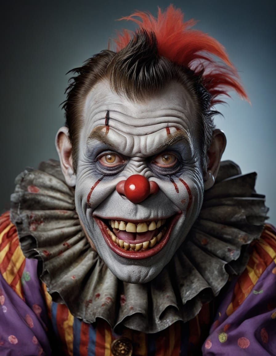 Grinning Zombie Monkey Monster Clown in a Close-Up Portrait