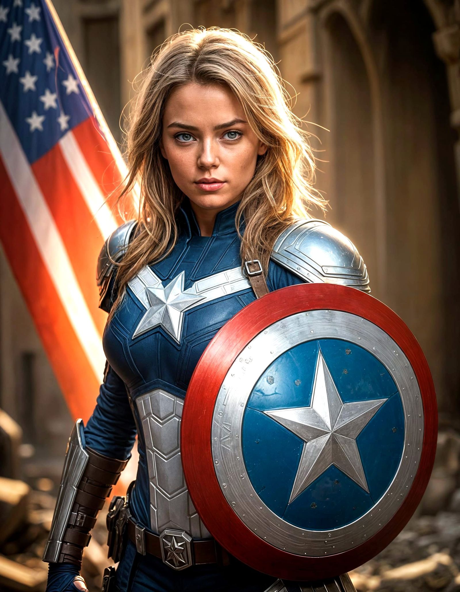 European Captain America Protects Herself with Decorated Shi...